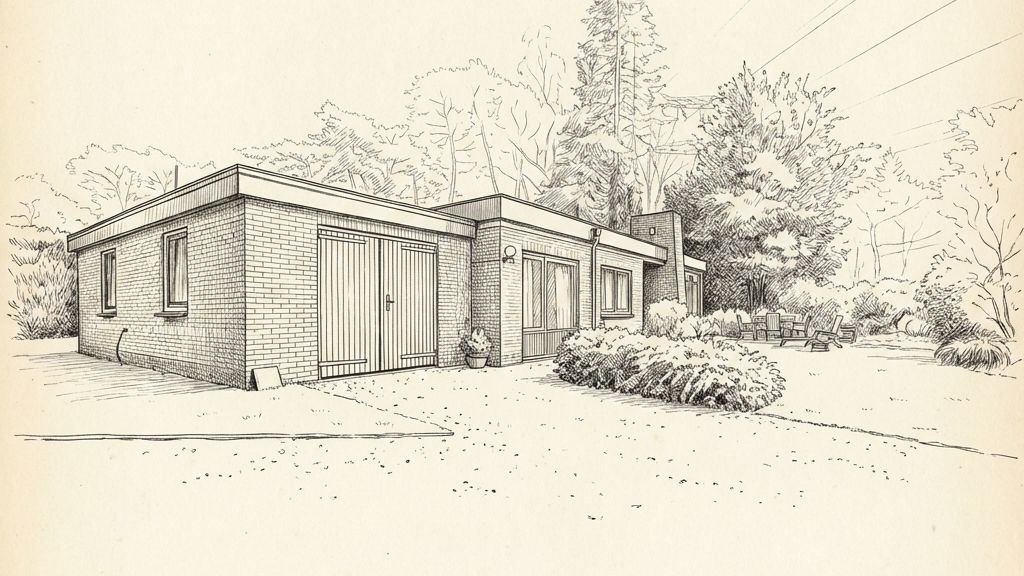 Schets van de bungalow aan de Fazantenlaan 2